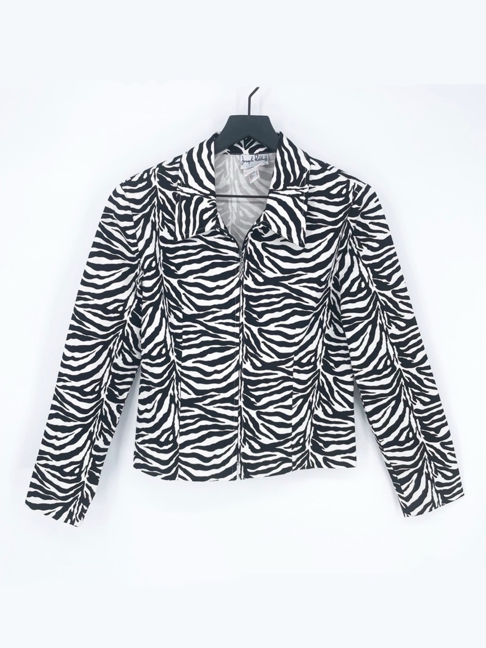 Vintage Joseph Ribkoff Zip Up Zebra Print Jacket Black White Size 8